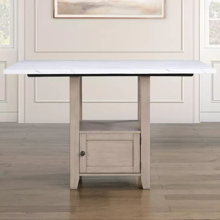 Taylor Beige and White 60" Rectangular Marble Top Counter Height Dining Table