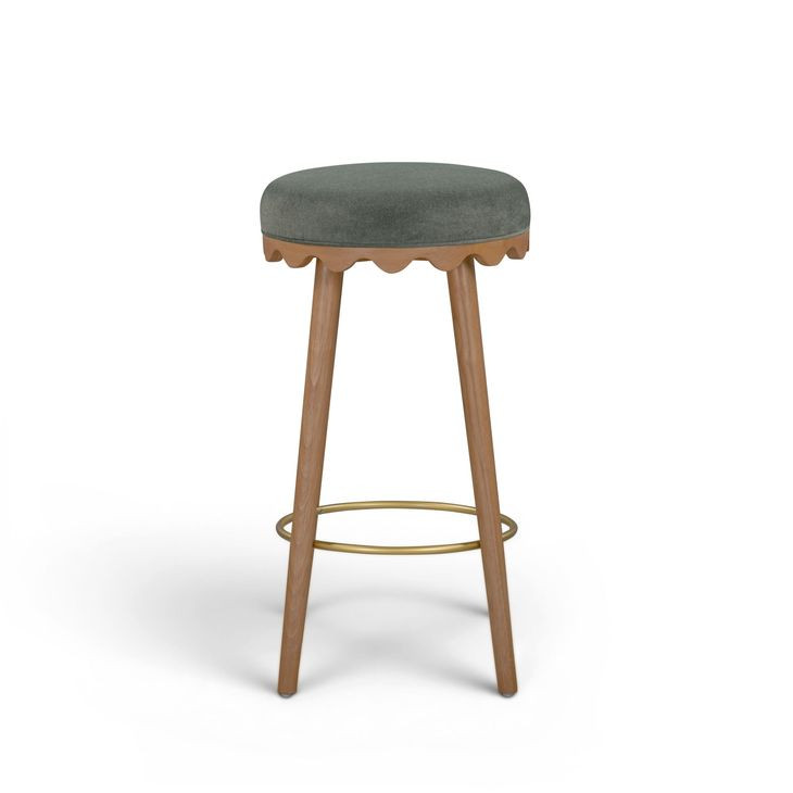 Oodle Green and Light Walnut Performance Vegan Mohair Upholstered Bar Stool