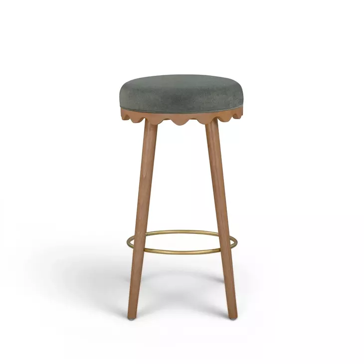 Oodle Green and Light Walnut Performance Vegan Mohair Upholstered Bar Stool