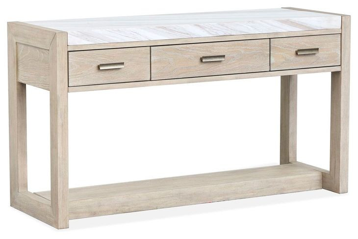 Northcrest Gallery Buff and Antique Silver Rectangular Marble Top Sofa Table