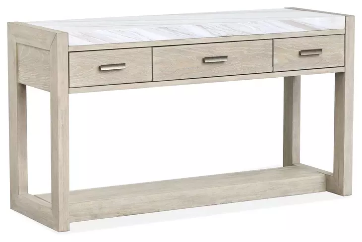 Northcrest Gallery Buff and Antique Silver Rectangular Marble Top Sofa Table