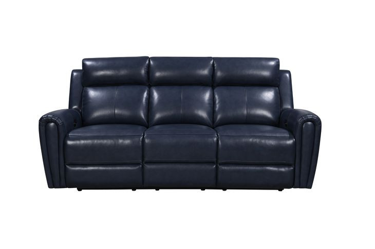 Jonathan Blue Leather 82" Lay Flat Power Reclining Sofa with Power Headrest and USB Charging