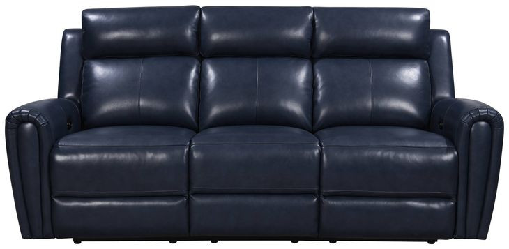 Jonathan Blue Leather 82" Lay Flat Power Reclining Sofa with Power Headrest and USB Charging