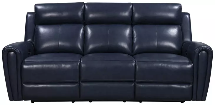 Jonathan Blue Leather 82" Lay Flat Power Reclining Sofa with Power Headrest and USB Charging