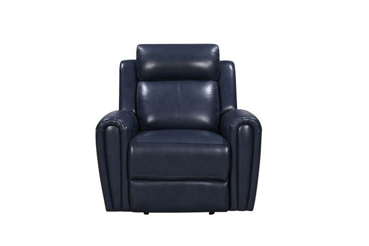 Jonathan Blue Leather Glider Power Recliner with Power Headrest and USB Charging