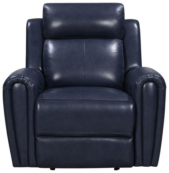 Jonathan Blue Leather Glider Power Recliner with Power Headrest and USB Charging