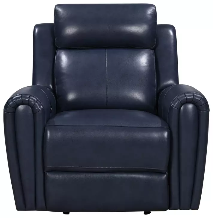 Jonathan Blue Leather Glider Power Recliner with Power Headrest and USB Charging