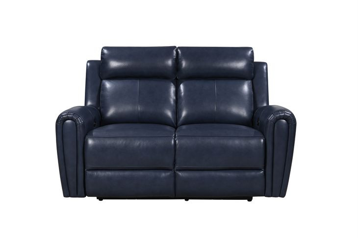 Jonathan Blue Leather 61" Lay Flat Power Reclining Loveseat with Power Headrest and USB Charging