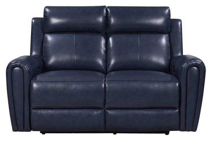 Jonathan Blue Leather 61" Lay Flat Power Reclining Loveseat with Power Headrest and USB Charging