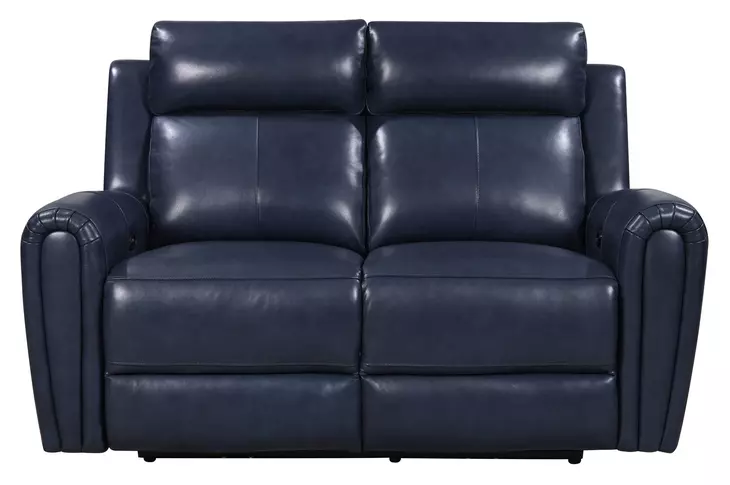 Jonathan Blue Leather 61" Lay Flat Power Reclining Loveseat with Power Headrest and USB Charging
