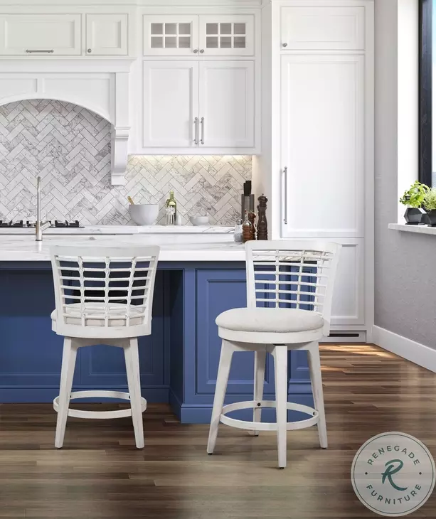 Beach Comber Weathered White Swivel Counter Height Stool