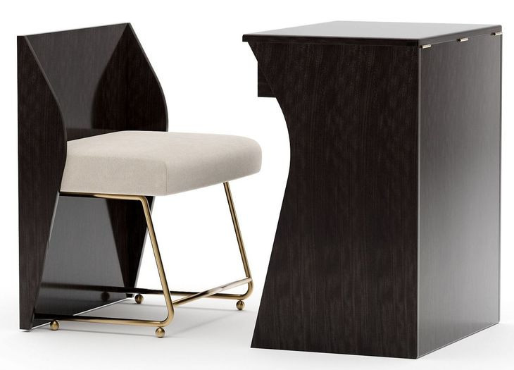 Kismet Otter Gloss and Ivory Upholstered Vanity with Rectangular Mirror and Chair