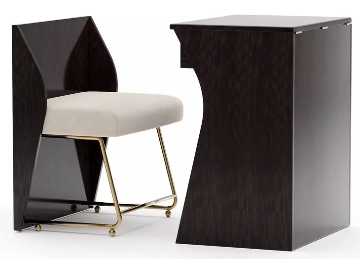 Kismet Otter Gloss and Ivory Upholstered Vanity with Rectangular Mirror and Chair