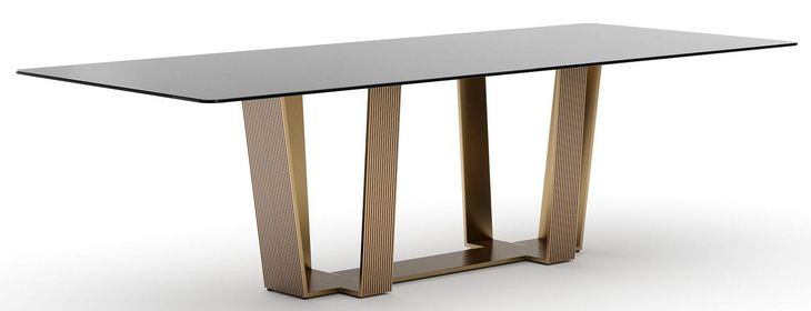 Counter Balance Smoked Bronze and Brushed Gold 108" Rectangular Glass Top Dining Table