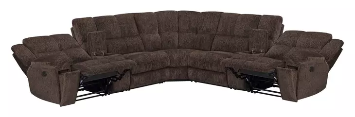Bronco Plush Umber 7 Piece Modular Reclining Sectional with Console and USB Charging
