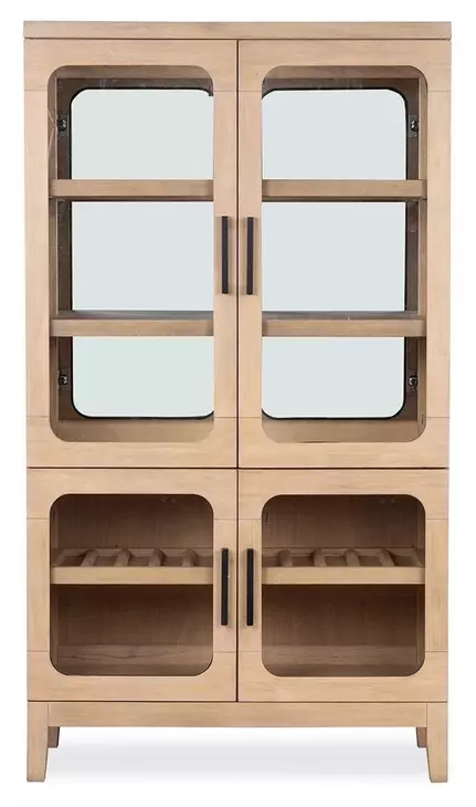 Greenvale Butternut 4 Glass Door Buffet Curio with LED Light
