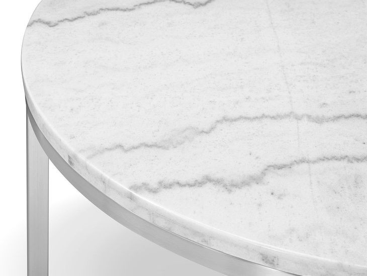 Isolde White and Brushed Nickel Round Marble Top Cocktail Table