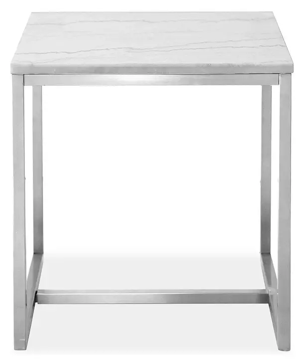 Isolde White and Brushed Nickel Rectangular Marble Top End Table
