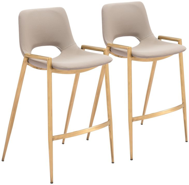 Desi Beige and Gold Counter Height Stool Set of 2