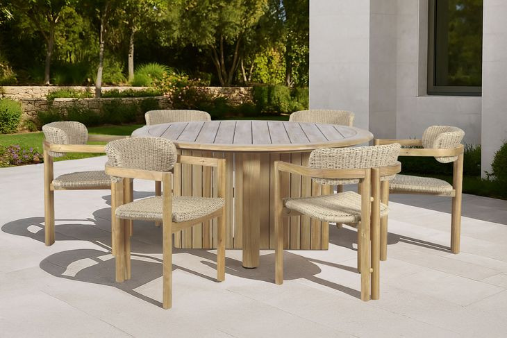 Sedona Natural Round Outdoor Dining Room Set