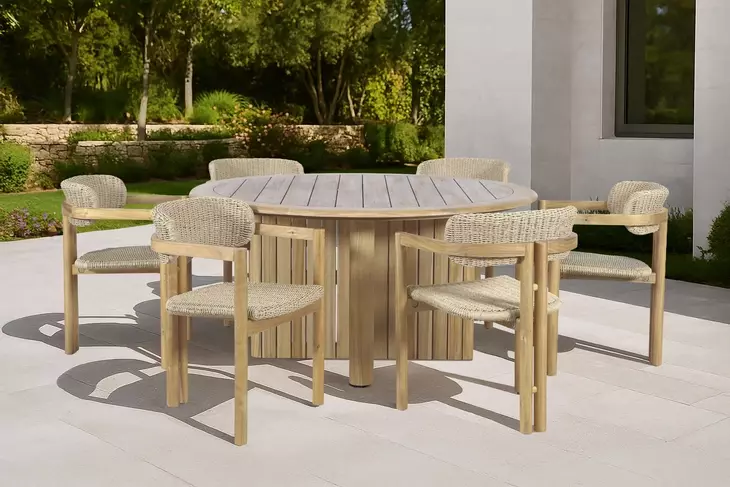 Sedona Natural Round Outdoor Dining Room Set