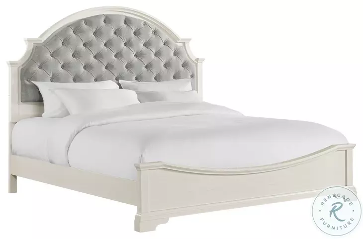 Ulysses Off White And Light Grey King Upholstered Panel Bed