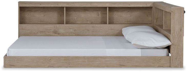 Oliah Natural Full Bookcase Storage Bed with USB Charging