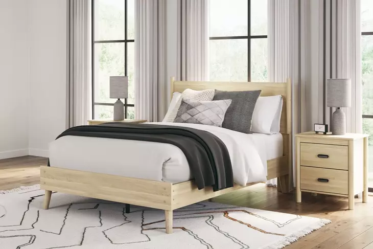 Cabinella Tan Full Platform Bed with No Headboard
