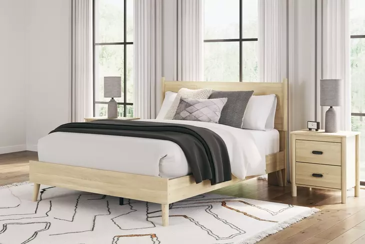 Cabinella Tan Queen Platform Bed with No Headboard
