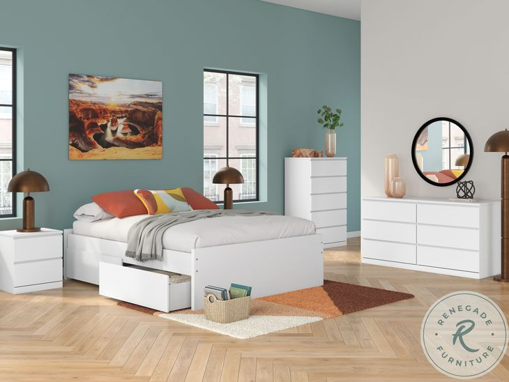 Onita White Platform Bedroom Set with 1 Side Storage