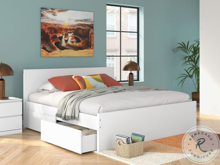 Onita White King Panel Platform Bed with 2 Side Storage