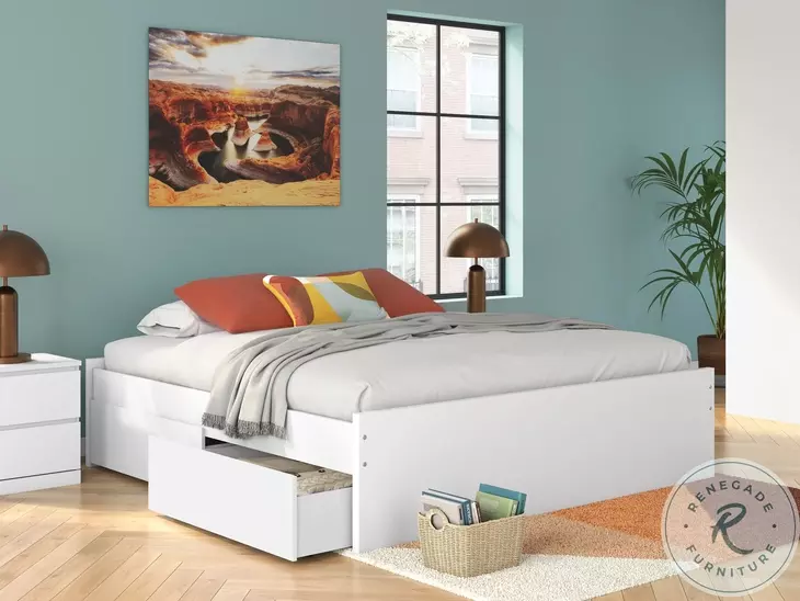 Onita White King Platform Bed with 1 Side Storage