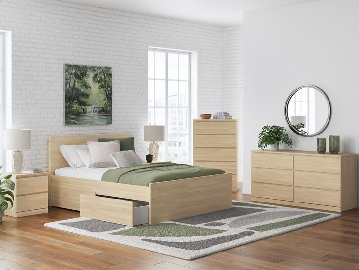 Onita Natural Panel Storage Platform Bedroom Set with 2 Drawers