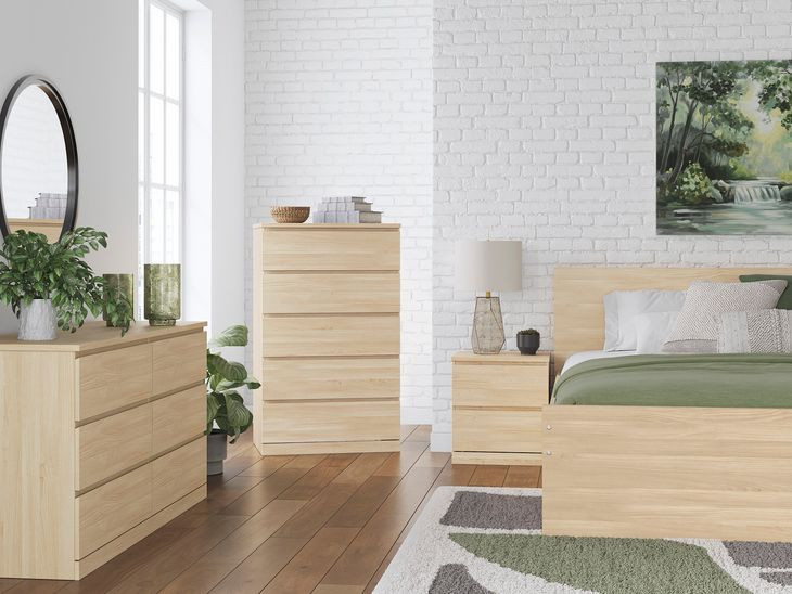 Onita Natural Panel Storage Platform Bedroom Set with 4 Drawers