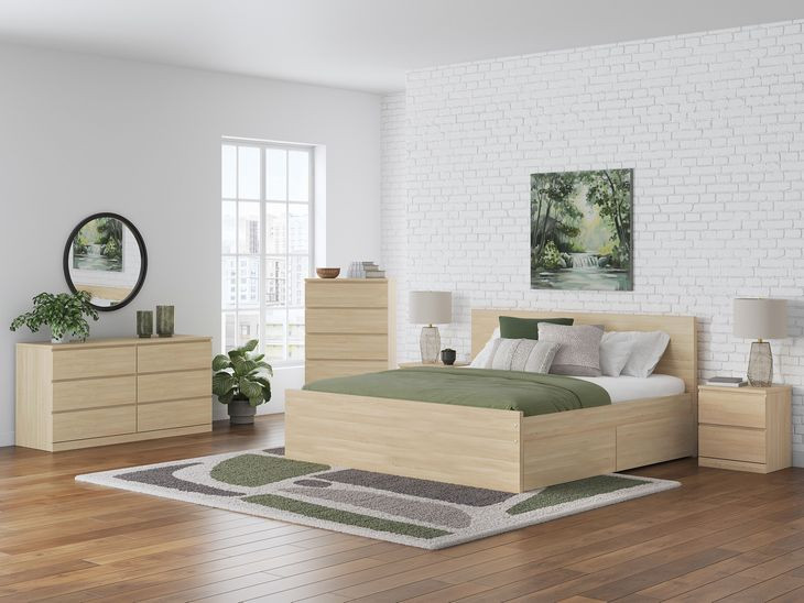 Onita Natural Panel Storage Platform Bedroom Set with 4 Drawers