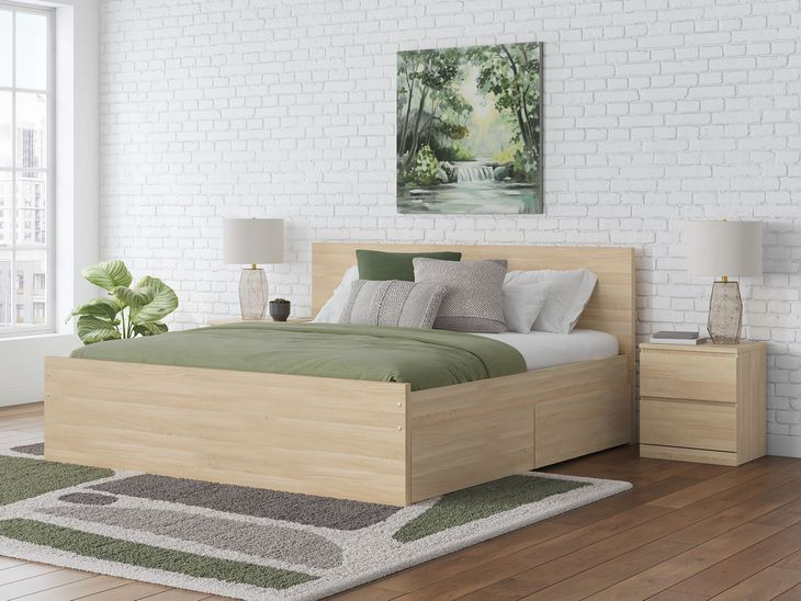 Onita Natural Queen Panel Platform Storage Bed with 4 Drawers