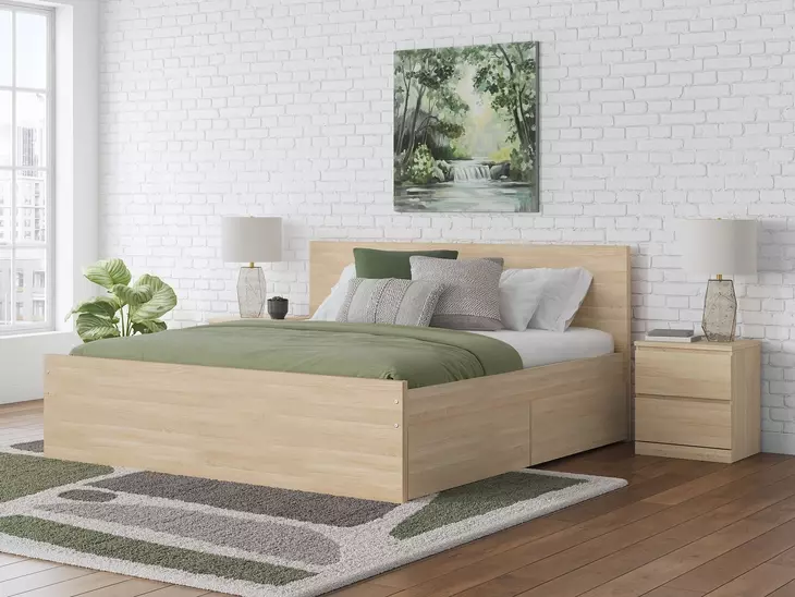 Onita Natural Queen Panel Platform Storage Bed with 4 Drawers