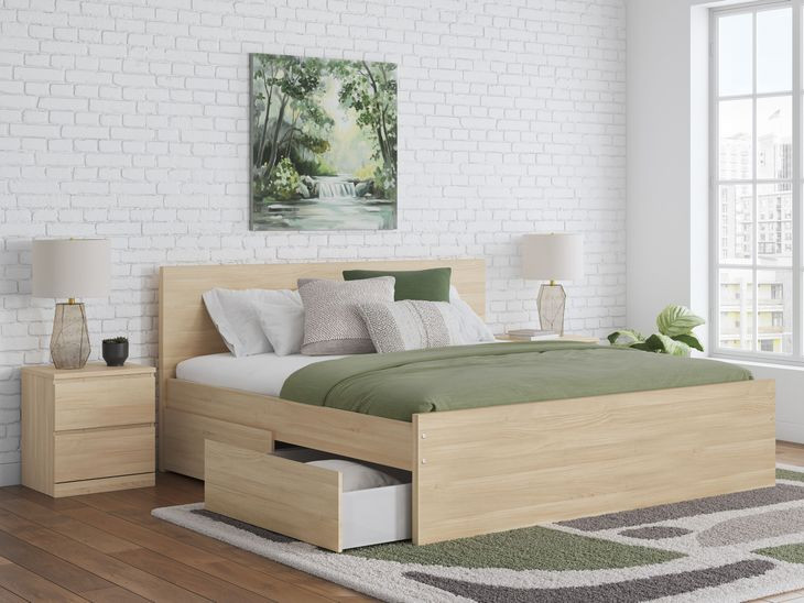 Onita Natural King Panel Platform Storage Bed with 2 Drawers