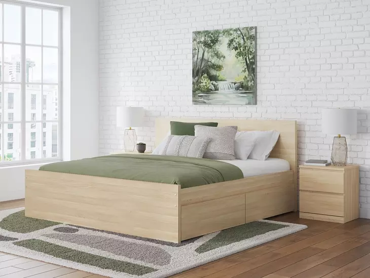Onita Natural King Panel Platform Storage Bed with 4 Drawers