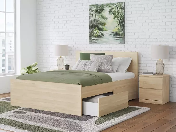 Onita Natural Full Panel Platform Storage Bed with 4 Drawers