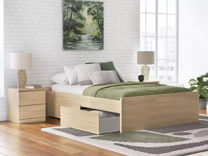 Onita Natural Queen Platform Storage Bed with 4 Drawers