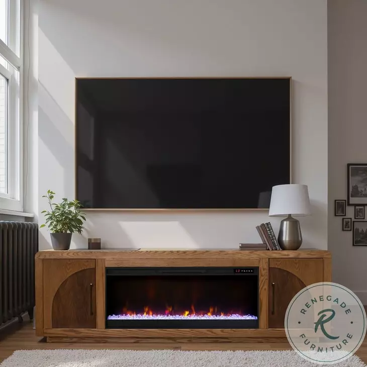 Eclipse Bourbon And Walnut 82" Fireplace TV Stand