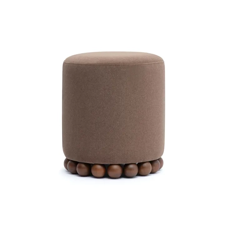 Dex Brown Performance Vegan Mohair Upholstered Round Ottoman