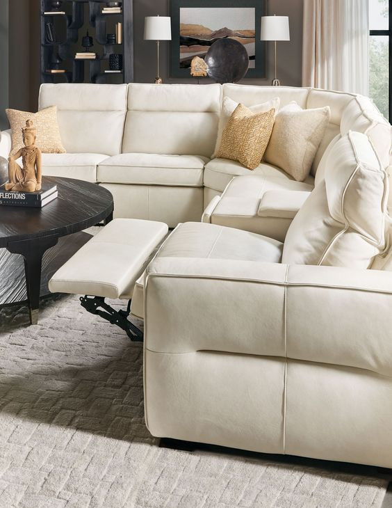 Vann White Leather 6 Piece Modular Power Reclining Sectional with Power Headrest