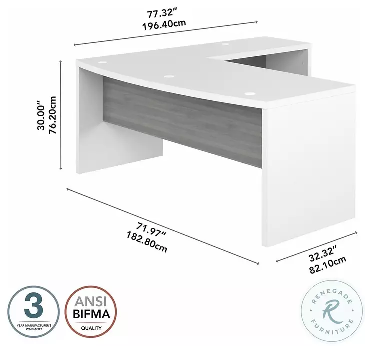 Echo Pure White And Modern Gray 72" Bow Front L Shaped Desk