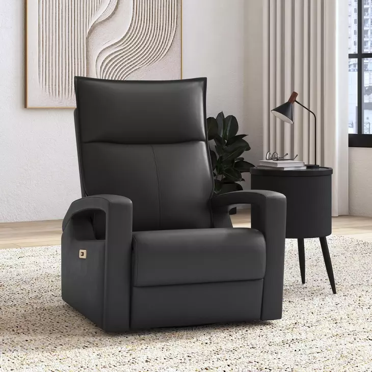 Barnard Del Mar Gray Leather Swivel Glider Power Recliner with USB Charging