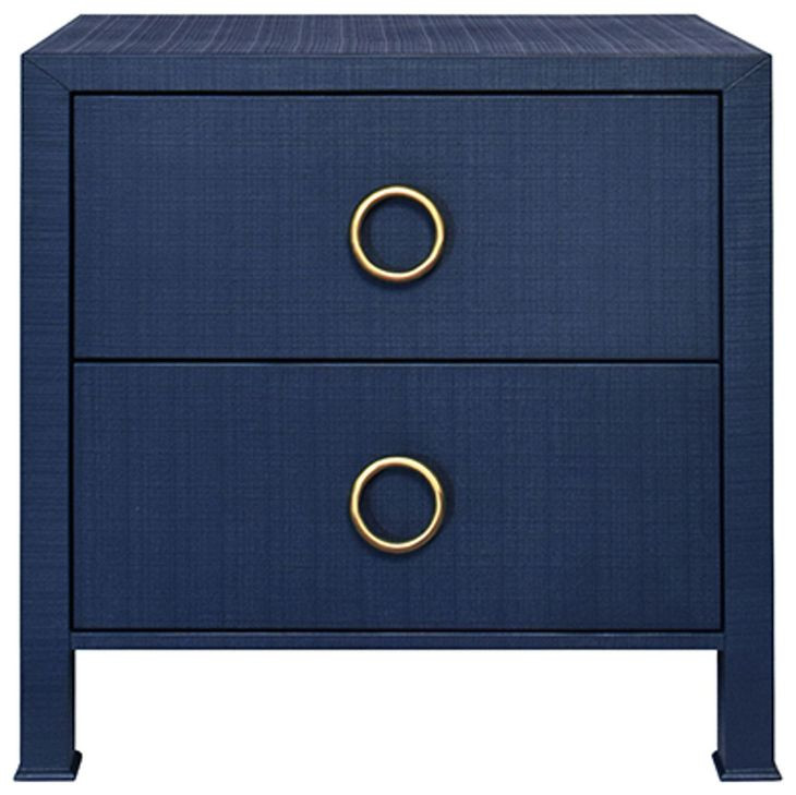 Edelman Textured Navy Rectangular 2 Drawer Side Table