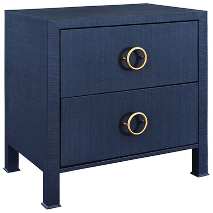 Edelman Textured Navy Rectangular 2 Drawer Side Table