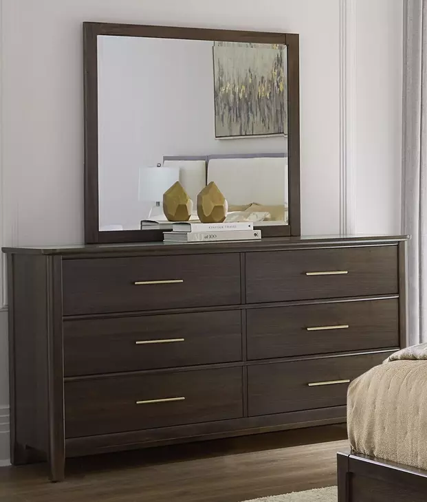 Nordhaven Nordic Walnut Rectangular Dresser Landscape Mirror