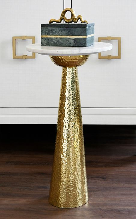 Cynthia Gold and White Round Marble Top Side Table